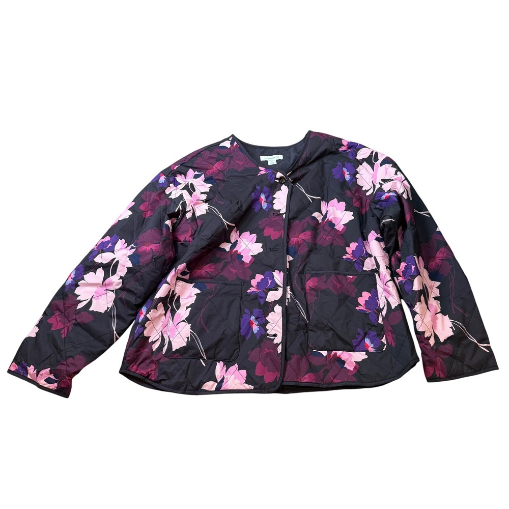 Liz Claiborne Women's L Pink/Purple Blooming Floral Quilted Jacket Lightweight